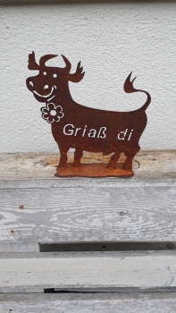 Deko Spaß Kuh mit der Schrift Griaß di ein Blickfang für ihren Eingang 25x25 cm